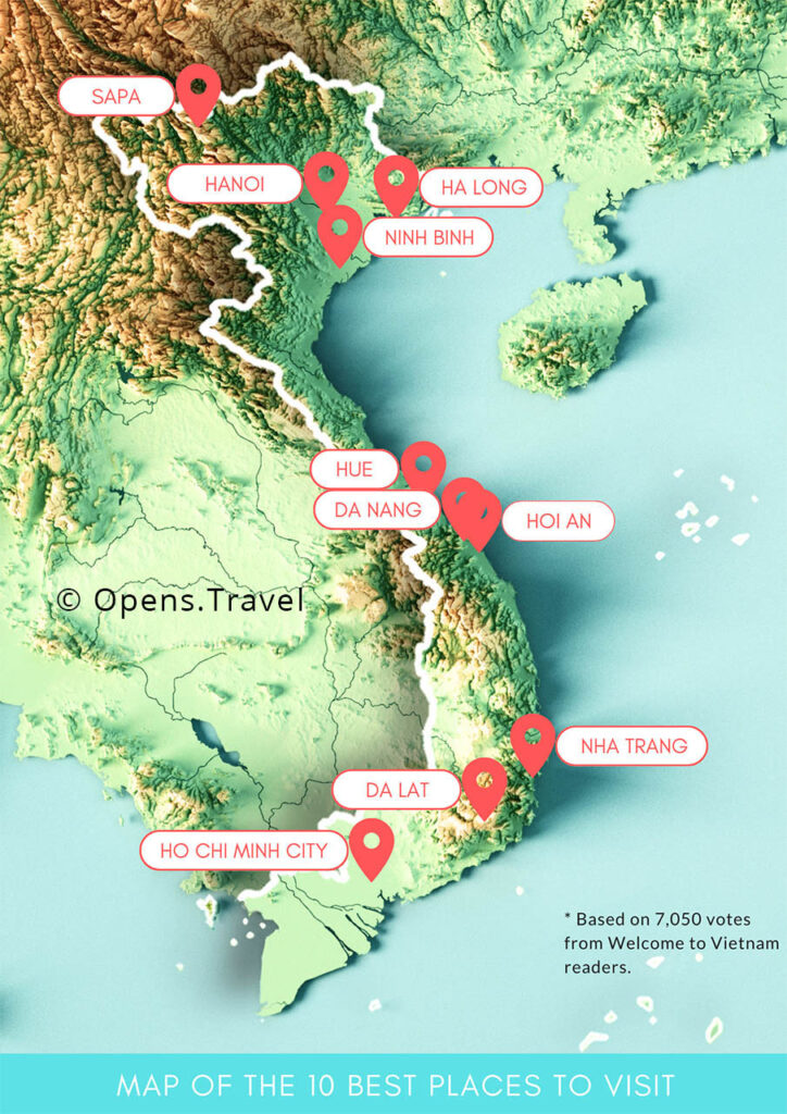 Map of the 10 Best Places to Visit in Vietnam