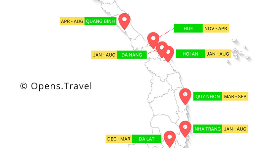 Map of the Best Times to Travel to Vietnamese Cities